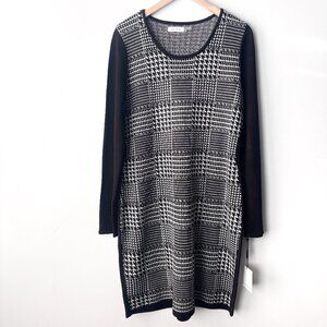 Calvin Klein Women's XL Black And White Houndstooth Sweater Dress NWT Bodycon